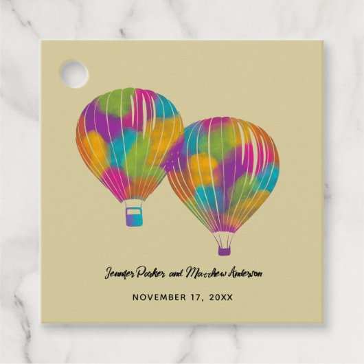 レインボー絵を描ホットエアバルーンのカスタムウェディング フェイバータグ (正面)