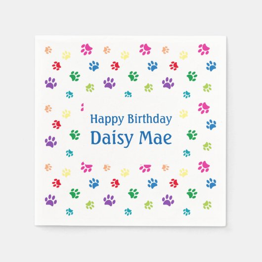 レインボー絵を描ポーププリントペット誕生日 スタンダードカクテルナプキン (正面)