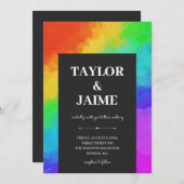 レインボー絵を描モダンゲイレズビ結婚アン 招待状 (正面/裏面)