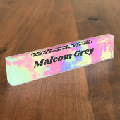 レインボー絵を描（ばちゃばちゃ）跳ねる効果 デスクネームプレート (側面)