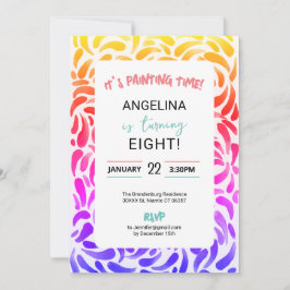 レインボー絵画アートの誕生日パーティー 招待状