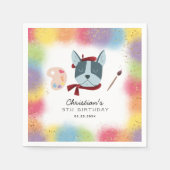 レインボー絵画ズパーティーパピードッグ誕生日 スタンダードカクテルナプキン (正面)