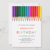 レインボー絵画ズ&アートパーティー子供の誕生日 招待状 (正面)