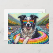 レインボー縁どカラーのフロートに浮かぶカラー ポストカード (正面/裏面)