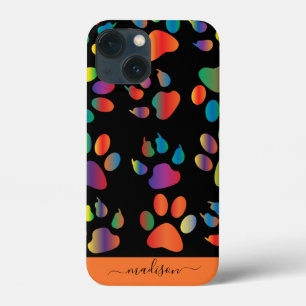 レインボー肉球柄 オリジナルネーム iPhone 13 MINIケース