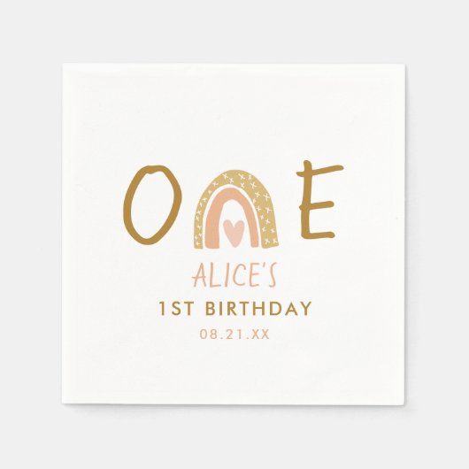 レインボー自然ガール1st誕生日パーティー スタンダードカクテルナプキン (正面)