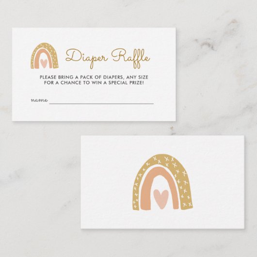 レインボー自然ベビーシャワーおむつラッフルチケット エンクロージャーカード (正面/裏面)