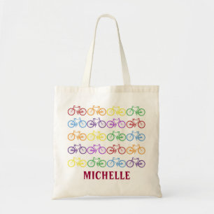レインボー自転車サイクリスト名パーソナライズされたトート トートバッグ