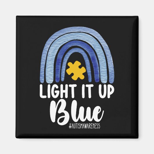 レインボー自閉症啓発ファミリーデザイン Light It Up Blue マグネット (正面)