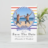 レインボー航海のストライプゲイウェディング日付を保存 案内状 (スタンド正面)