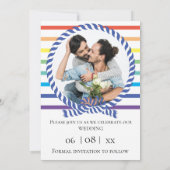 レインボー航海のストライプゲイウェディング日付を保存 案内状 (裏面)