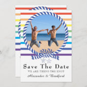 レインボー航海のストライプゲイウェディング日付を保存 案内状 (正面/裏面)