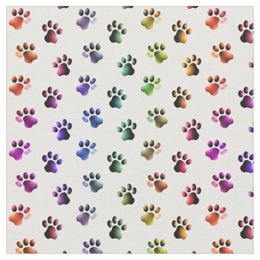 レインボー色の動物ネコ犬の前足プリント生地 ファブリック (クローズアップ)