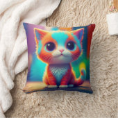 レインボー色の子猫の漫画 クッション (ブランケット)