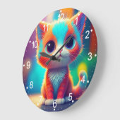 レインボー色の子猫の漫画 ラージ壁時計 (傾斜)
