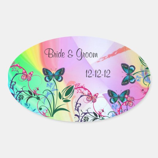 レインボー色の封筒用シールシール 楕円形シール (正面)