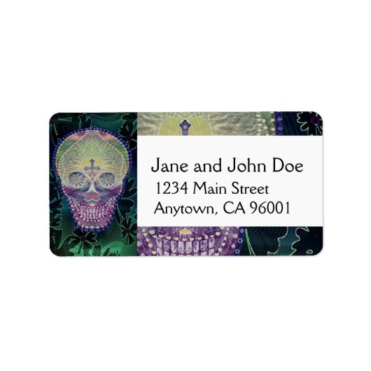 レインボー色の砂糖スカル、ハート ラベル (正面)