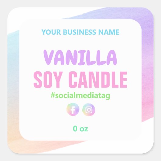 レインボー色の製品ラベル スクエアシール (正面)