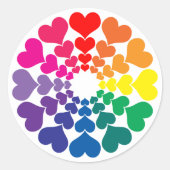 レインボー色バレンタインハートinアサークルクラス ラウンドシール (正面)