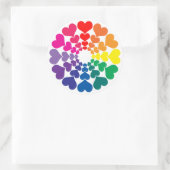 レインボー色バレンタインハートinアサークルクラス ラウンドシール (バッグ)