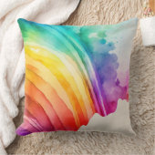 レインボー色彩の鮮やかウォーターカラーのブラシストローク抽象芸術 クッション (ブランケット)