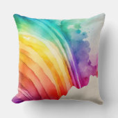 レインボー色彩の鮮やかウォーターカラーのブラシストローク抽象芸術 クッション (正面)
