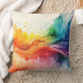 レインボー色彩の鮮やかウォーターカラーのブラシストローク抽象芸術 クッション (ブランケット)