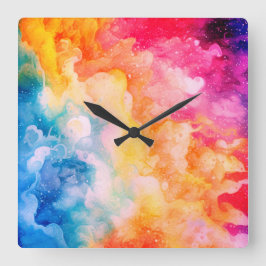 レインボー色彩の鮮やかクラウドウォーター色抽象芸術 スクエア壁時計
