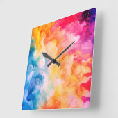 レインボー色彩の鮮やかクラウドウォーター色抽象芸術 スクエア壁時計 (傾斜)