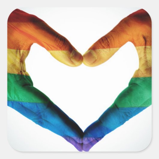 レインボー色彩の鮮やかハートとしての手 スクエアシール (正面)