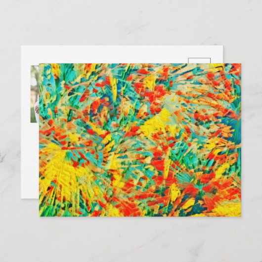 レインボー花火お祝いアート抽象芸術 シーズンポストカード (正面/裏面)