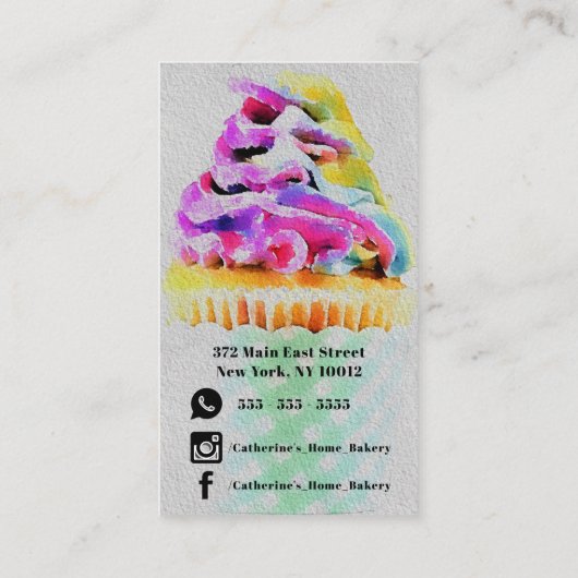 レインボー芸術的ウォーターカラーカップケーキホームベーカリー 名刺 (裏面)