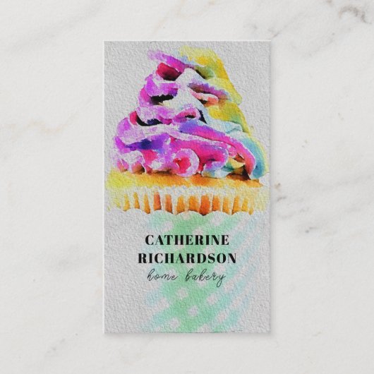 レインボー芸術的ウォーターカラーカップケーキホームベーカリー 名刺 (正面)