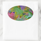 レインボー葉の背景 楕円形シール (バッグ)