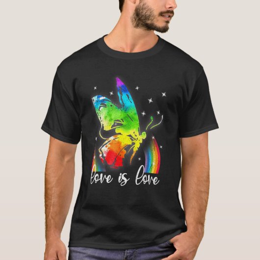 レインボー蝶ゲイプライドLgbt月の愛 Tシャツ (正面)