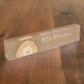 レインボー蝶スクリプト先生デイケア デスクネームプレート (側面)