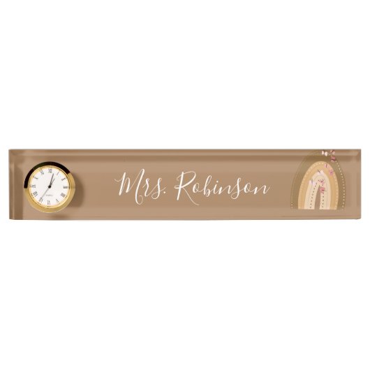 レインボー蝶スクリプト先生デイサービスデスクN デスクネームプレート (正面)