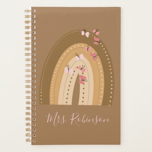 レインボー蝶スクリプト先生名 プランナー手帳 (正面)