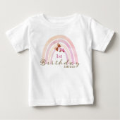 レインボー蝶バースデーパーティパステルピンクス ベビーTシャツ (正面)