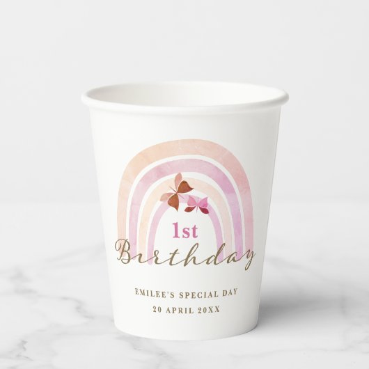 レインボー蝶バースデーパーティパステルピンクス 紙コップ (裏面)
