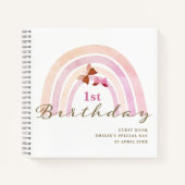 レインボー蝶パステルピンクスゲストブック ノートブック (正面)