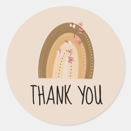 レインボー蝶ボヘミアンハンドドロード誕生日 ラウンドシール (正面)