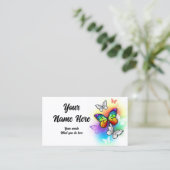 レインボー蝶モルフォと(昆虫)オオカバマダラ、モナーク 名刺 (スタンド正面)