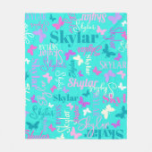 レインボー蝶名前をカスタムするアクアスカイラー フリースブランケット (正面)