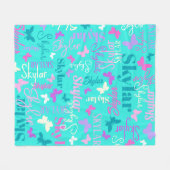 レインボー蝶名前をカスタムするアクアスカイラー フリースブランケット (正面(横))