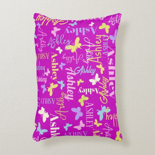 レインボー蝶名前をカスタムするアシュリーパープル アクセントクッション (正面(垂直))