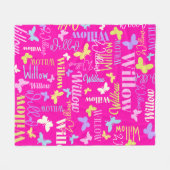 レインボー蝶名前をカスタムするウィローホットピンク フリースブランケット (正面(横))