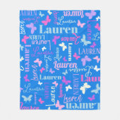 レインボー蝶名前をカスタムするスカイブルーローレン フリースブランケット (正面)