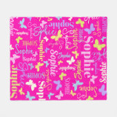 レインボー蝶名前をカスタムするソフィー熱いピンク フリースブランケット (正面(横))