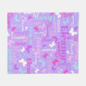 レインボー蝶名前をカスタムするパープルエレノア フリースブランケット (正面(横))